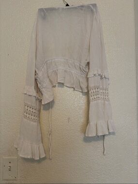 Fashion Nova Cream Crochet Ruffle Peasant Blouse